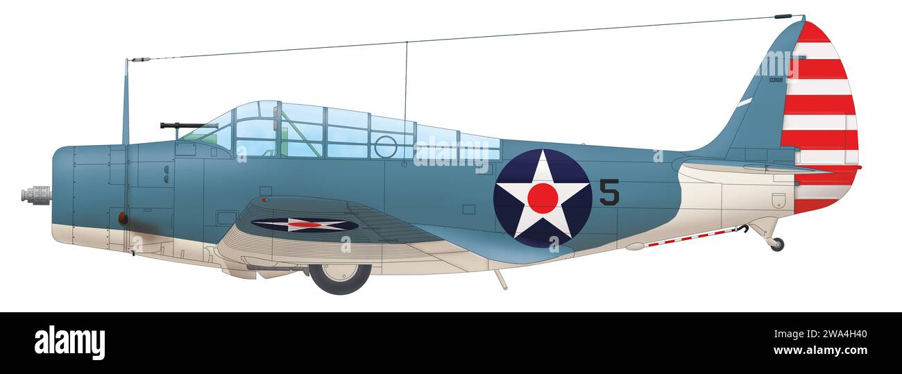 Douglas TBD Devastator (Buno. 0368) du VT-6 sur le porte-avions USS Enterprise, février 1942 Banque D'Images