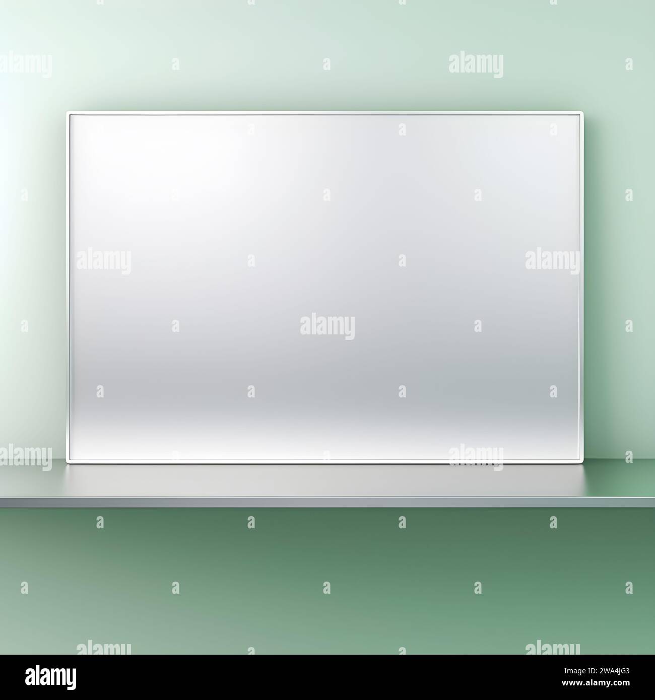 Panneau rectangulaire vide sur l'étagère en fond turquoise vert clair Banque D'Images