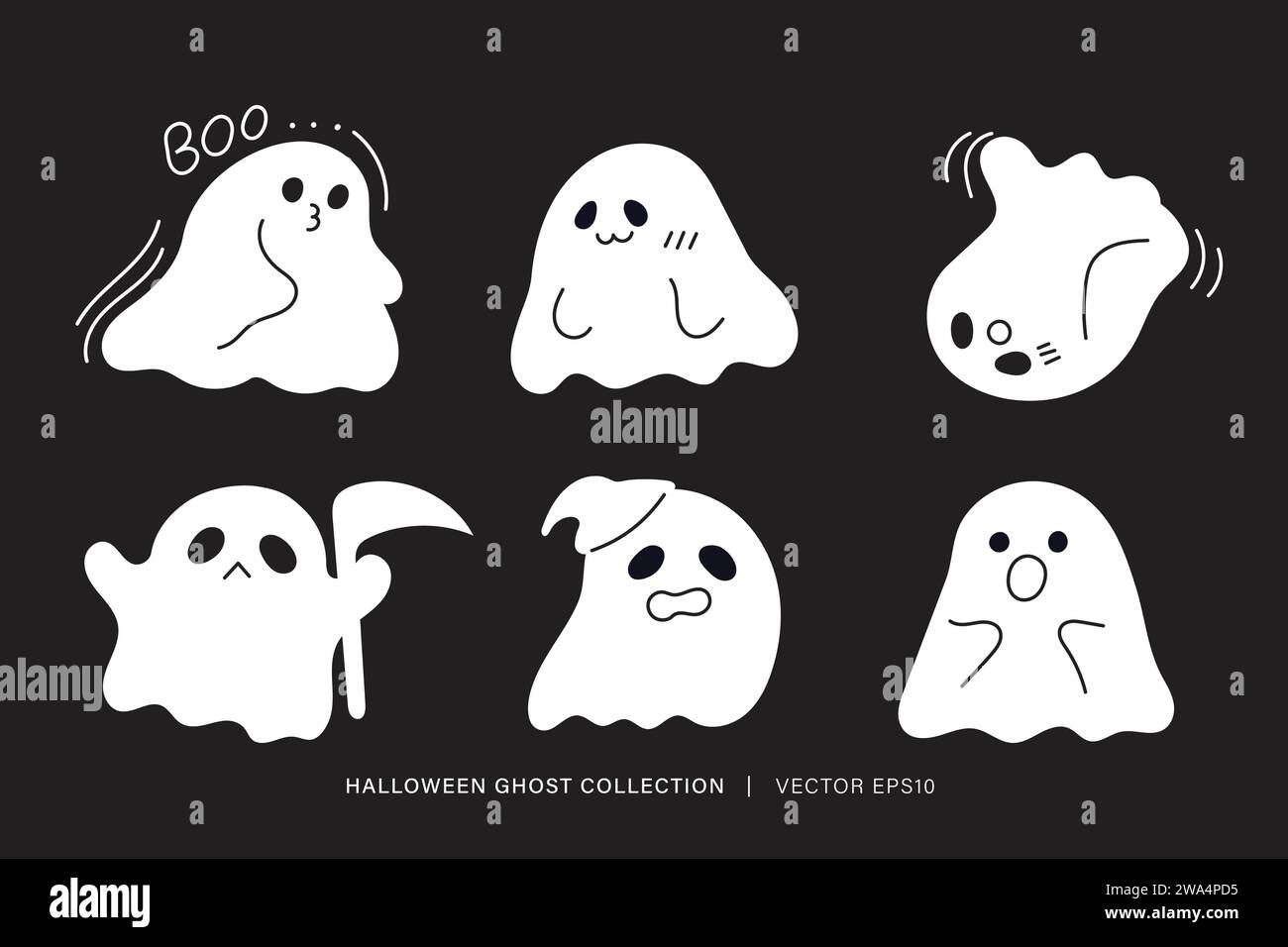 Ensemble d'illustration vectorielle de décoration fantôme d'esprit mignon Halloween, graphique de conception plate Illustration de Vecteur