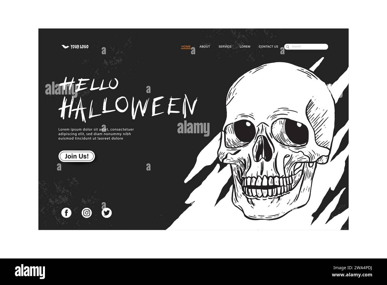 Conception de couverture de modèle Web Halloween avec crâne en fond noir et blanc, illustration vectorielle Illustration de Vecteur