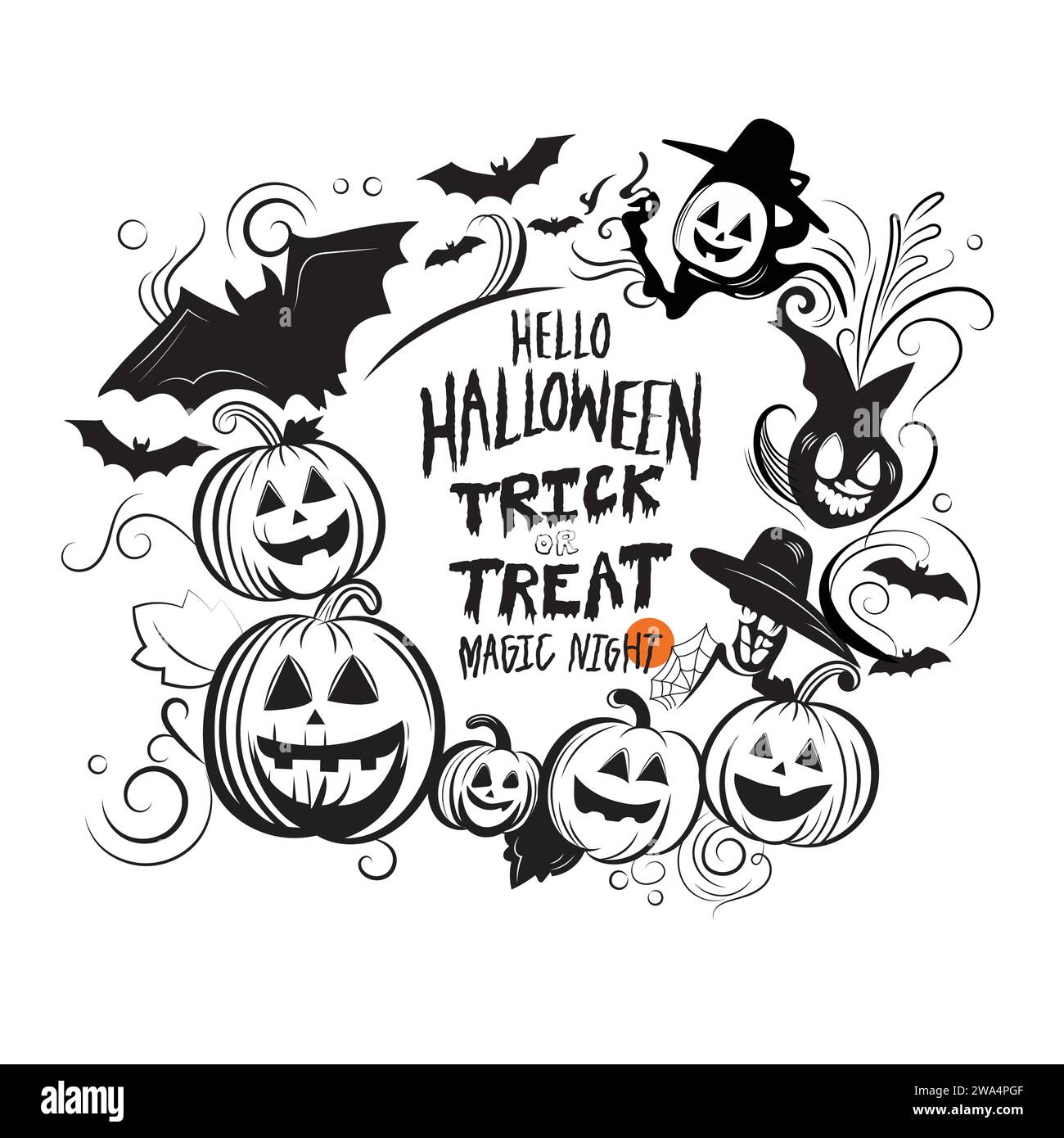 Décoration de fond d'Halloween avec citrouilles Jack o lanterne et conception de texte, dessin de dessin graphique vectoriel Illustration de Vecteur