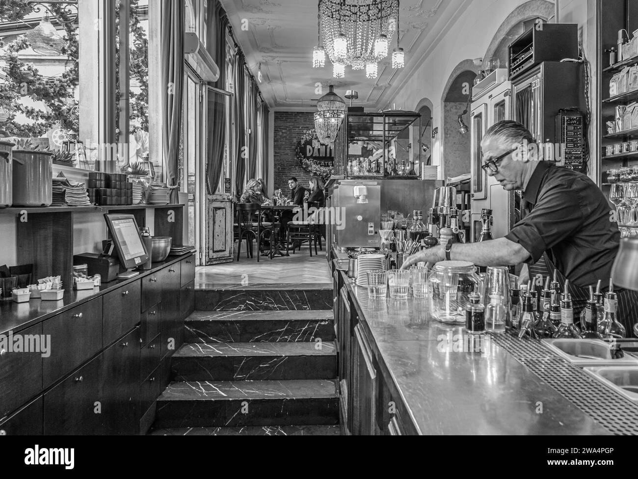 Intérieur du bar historique 'Danieli' de Bassano del Grappa, région de Vénétie, Italie, Europe, décembre 16, 2023 Banque D'Images