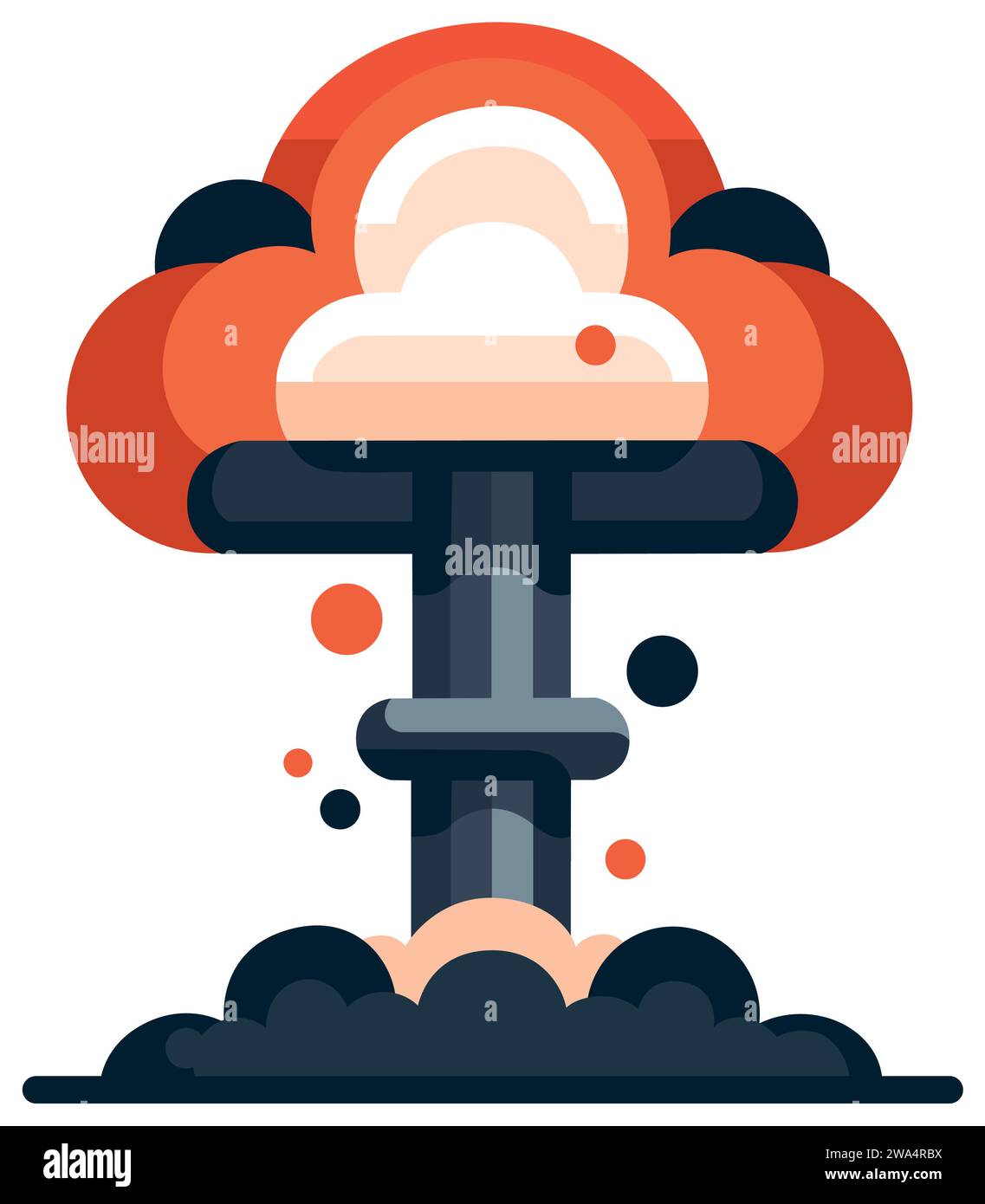 Explosion nucléaire stylisée avec nuage de champignon dans un design plat. Illustration de Vecteur