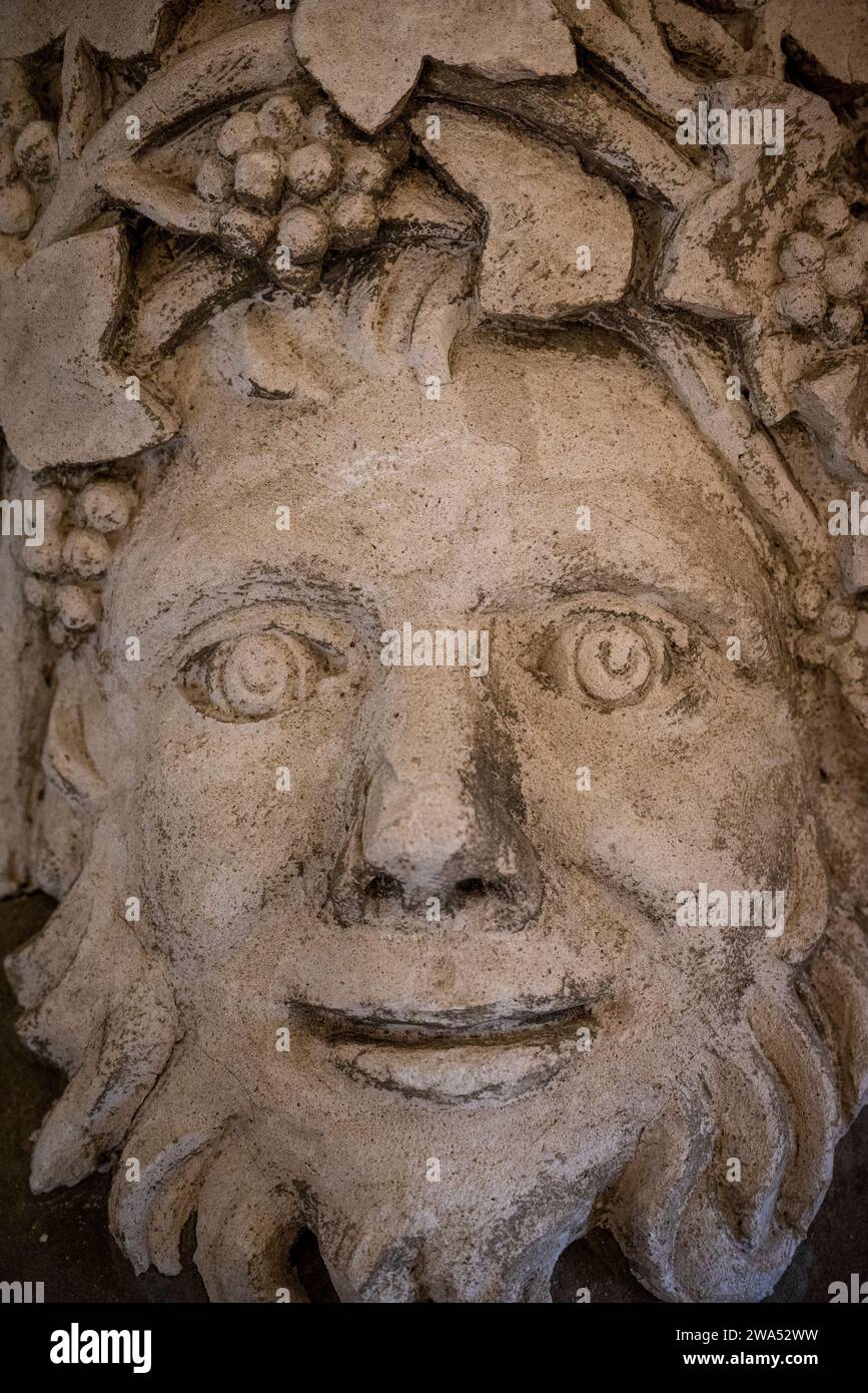 Chef de Bacchus, Abbaye de Caunes-Minervois, datant du VIIIe siècle, département de l'Aude en région Occitanie, France Banque D'Images