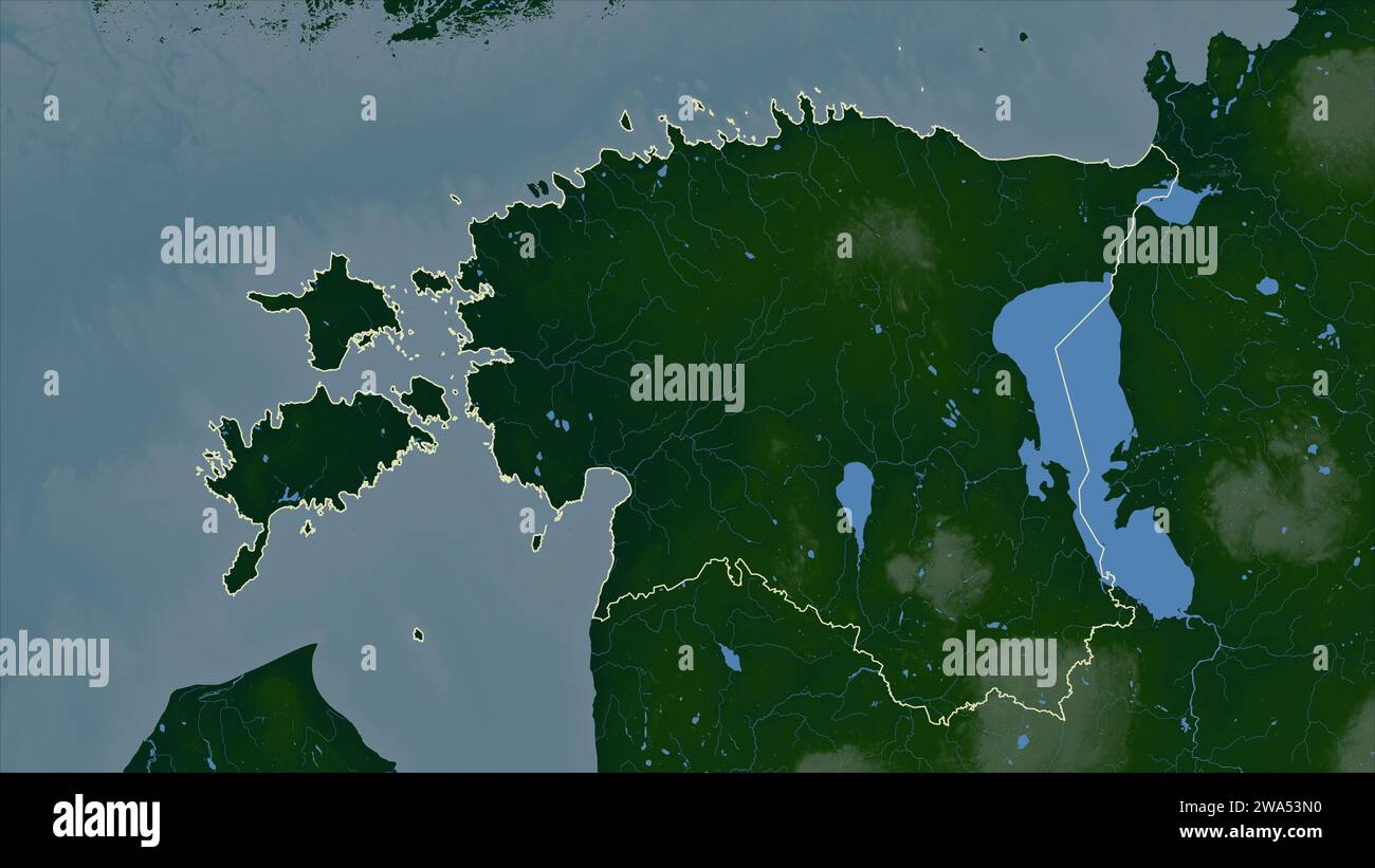 Estonie décrit sur une carte d'altitude en couleur avec des lacs et des rivières Banque D'Images