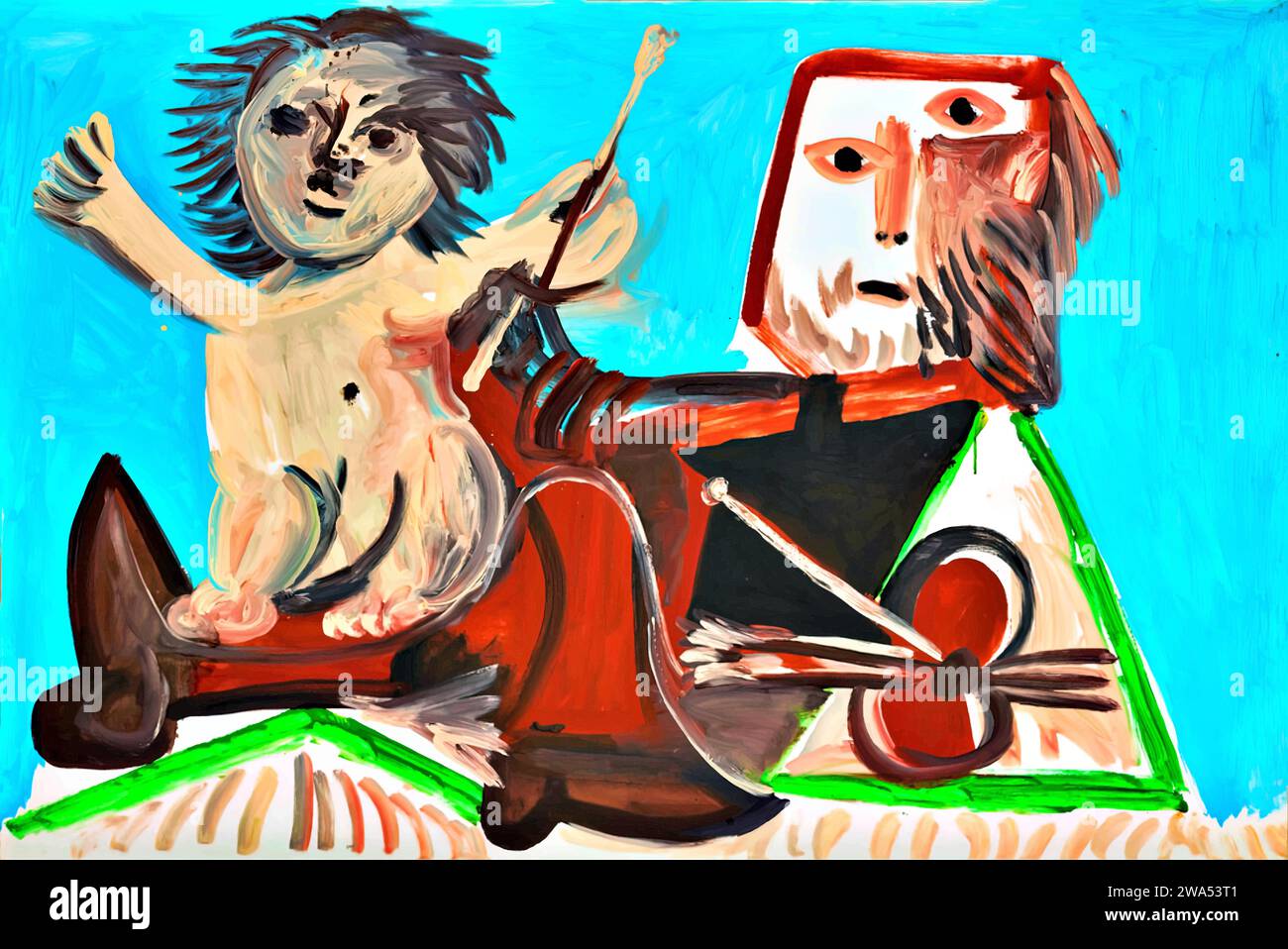 Le peintre et l'enfant, 1969 (peinture) de l'artiste Picasso, Pablo (1881-1973) Espagnol. Illustration de Vecteur