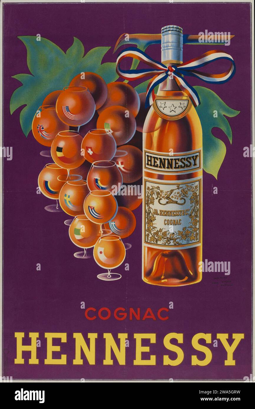 Cognac Hennessy, publicité française vintage pour l'alcool, 1957 Banque D'Images