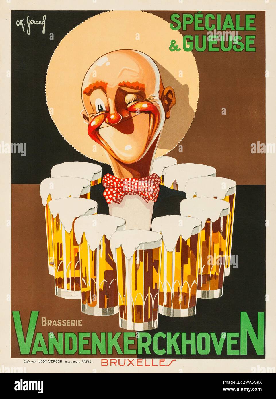 Brasserie Vandenkerchoven (c 1950s) affiche publicitaire française - OK Gerard Artwork - Publicité bière Banque D'Images