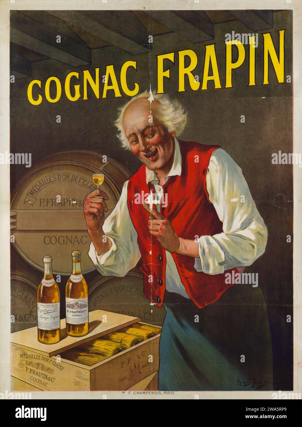 Cognac Frapin, publicité française vintage pour l'alcool, oeuvre de Louis Tauzin (1842-1915) Banque D'Images