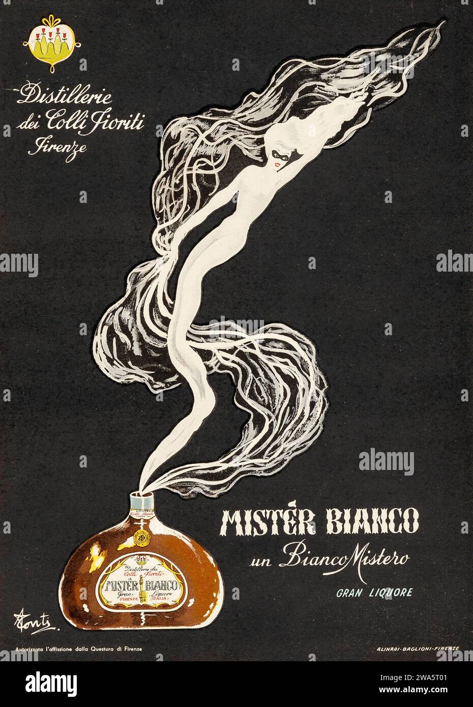 Mister Bianco un Bianco Mistero Gran Liquore (années 1930) affiche publicitaire Banque D'Images