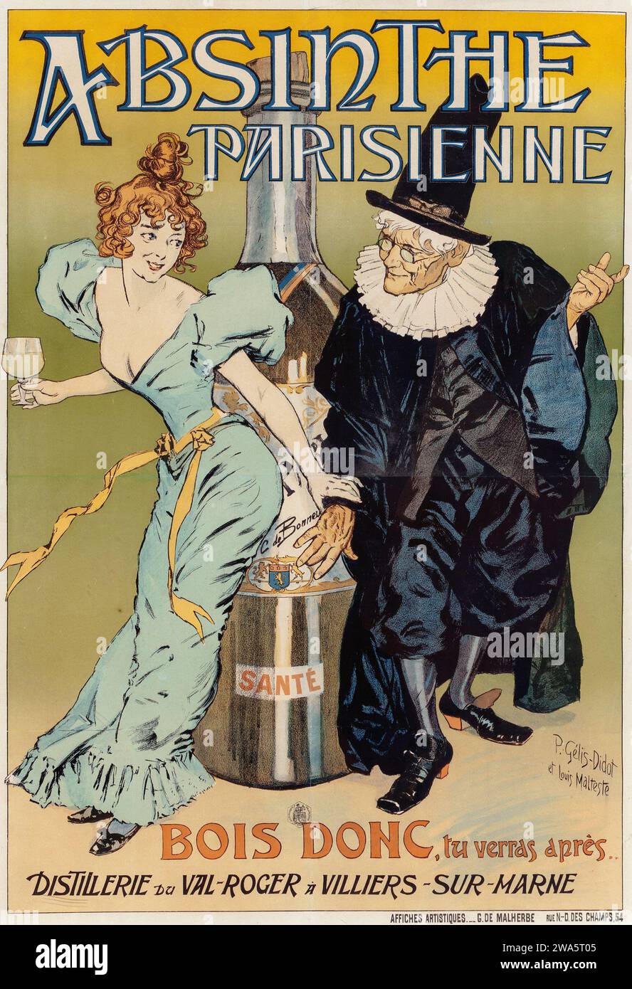 Absinthe parisienne, 1894 - Publicité d'alcool vintage - P. GELIS-DIDOT Artwork (français, 19e siècle) et LOUIS MALTESE (français). Banque D'Images