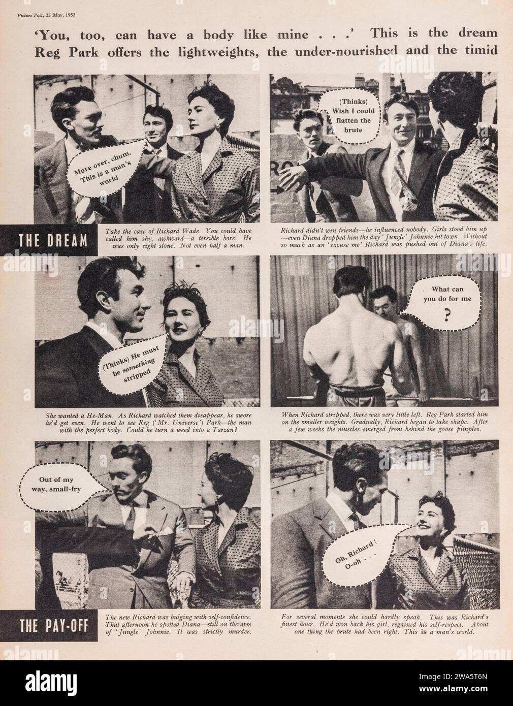 'Vous aussi, pouvez avoir un corps comme le mien. . . ' Une publicité dans le magazine Picture Post pour la formation de culturisme par le célèbre bodybuilder des années 1950 Reg Park Banque D'Images