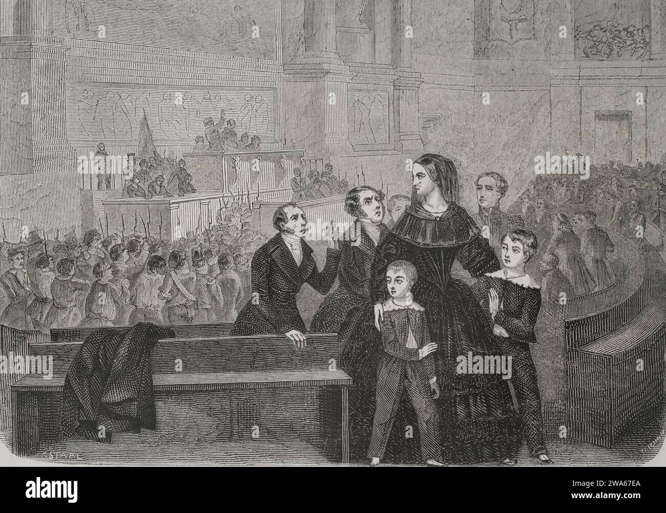 Révolution française de 1848. Les Parisiens prennent les armes les 23 et 24 février 1848, entraînant l'abdication du roi Louis-Philippe Ier (1773-1850) en fa Banque D'Images