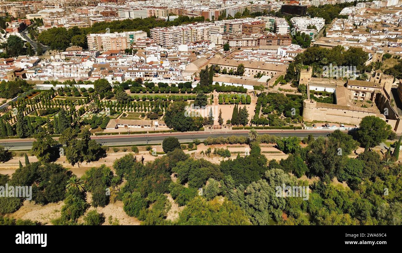 Drone photo Cordoba Alcazar, Alcázar de los Reyes Cristianos Cordoba Espagne Europe Banque D'Images