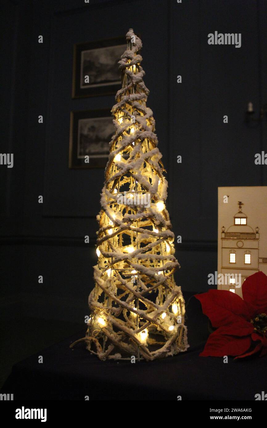 Sapin de Noël blanc avec neige Banque D'Images