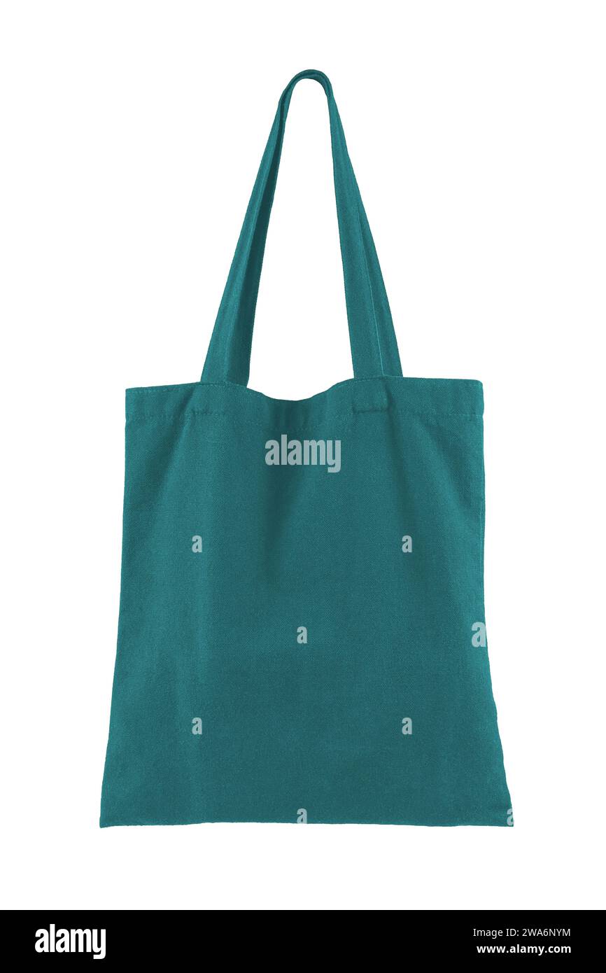 Tissu coton, sac à provisions en lin, sac fourre-tout isolé sur fond blanc. Sac d'épicerie turquoise réutilisable, maquette, modèle pour la conception, copie Banque D'Images