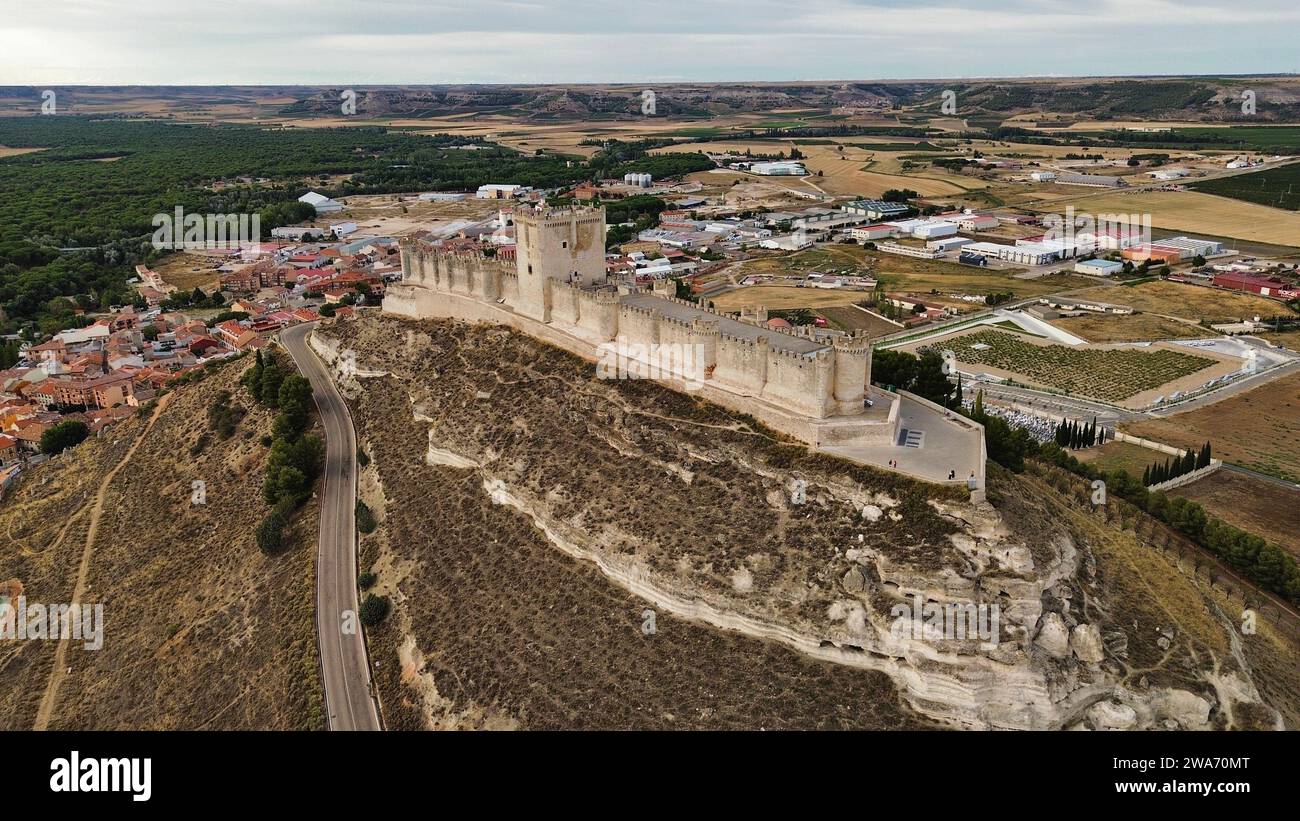 Drone photo Peñafiel château Espagne Europe Banque D'Images