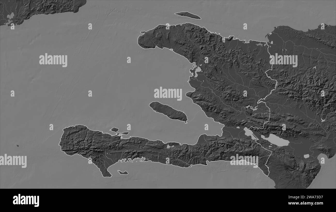 Haïti décrit sur une carte d'altitude à deux niveaux avec des lacs et des rivières Banque D'Images