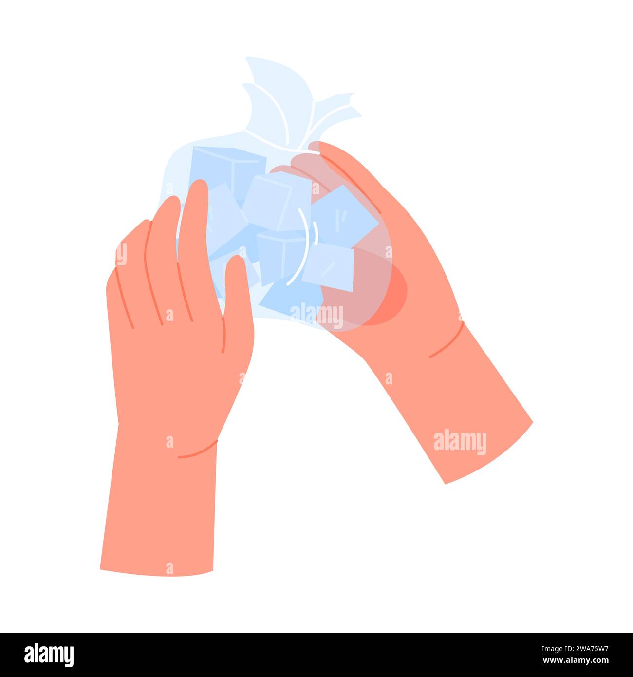 Sac de glace sur la main blessée. Premiers soins médicaux, blessure de givrage, illustration vectorielle de bande dessinée de compresse de glace Illustration de Vecteur