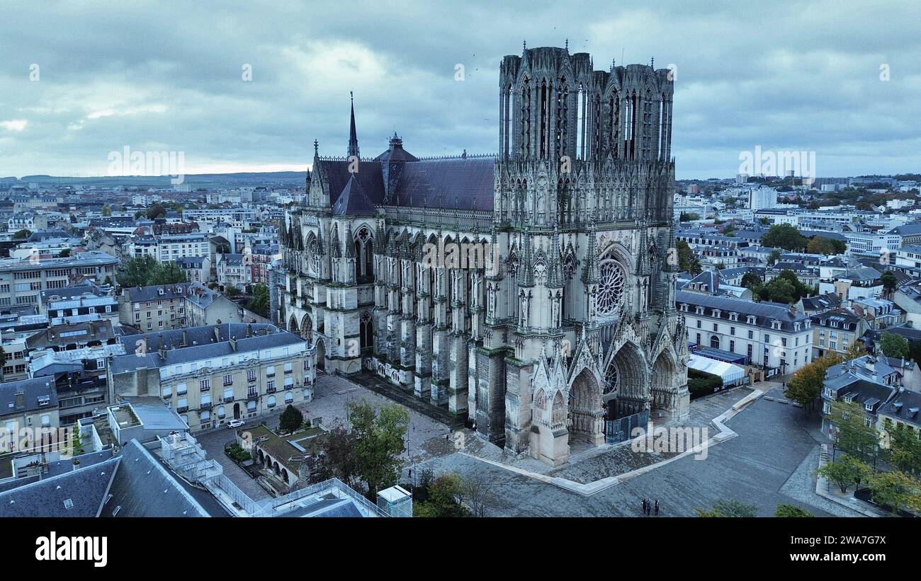 Drone photo Cathédrale notre Dame, Cathédrale notre-Dame de Reims France Europe Banque D'Images