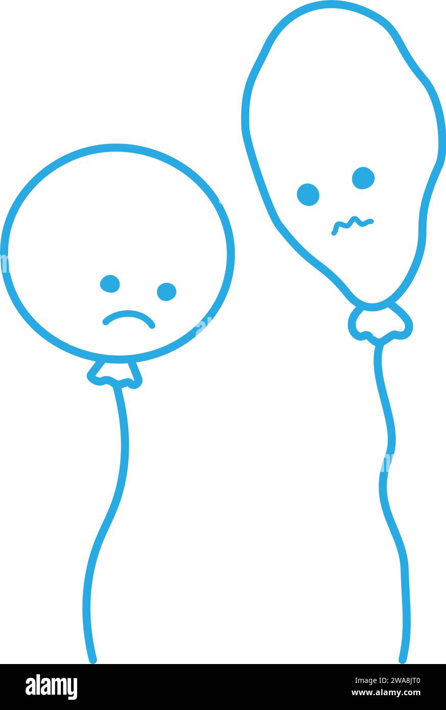 Dessin de contour de deux ballons au visage triste en bleu tendance. Éléments dessinés à la main pour de nombreuses utilisations. Isoler. EPS. Illustration vectorielle Illustration de Vecteur