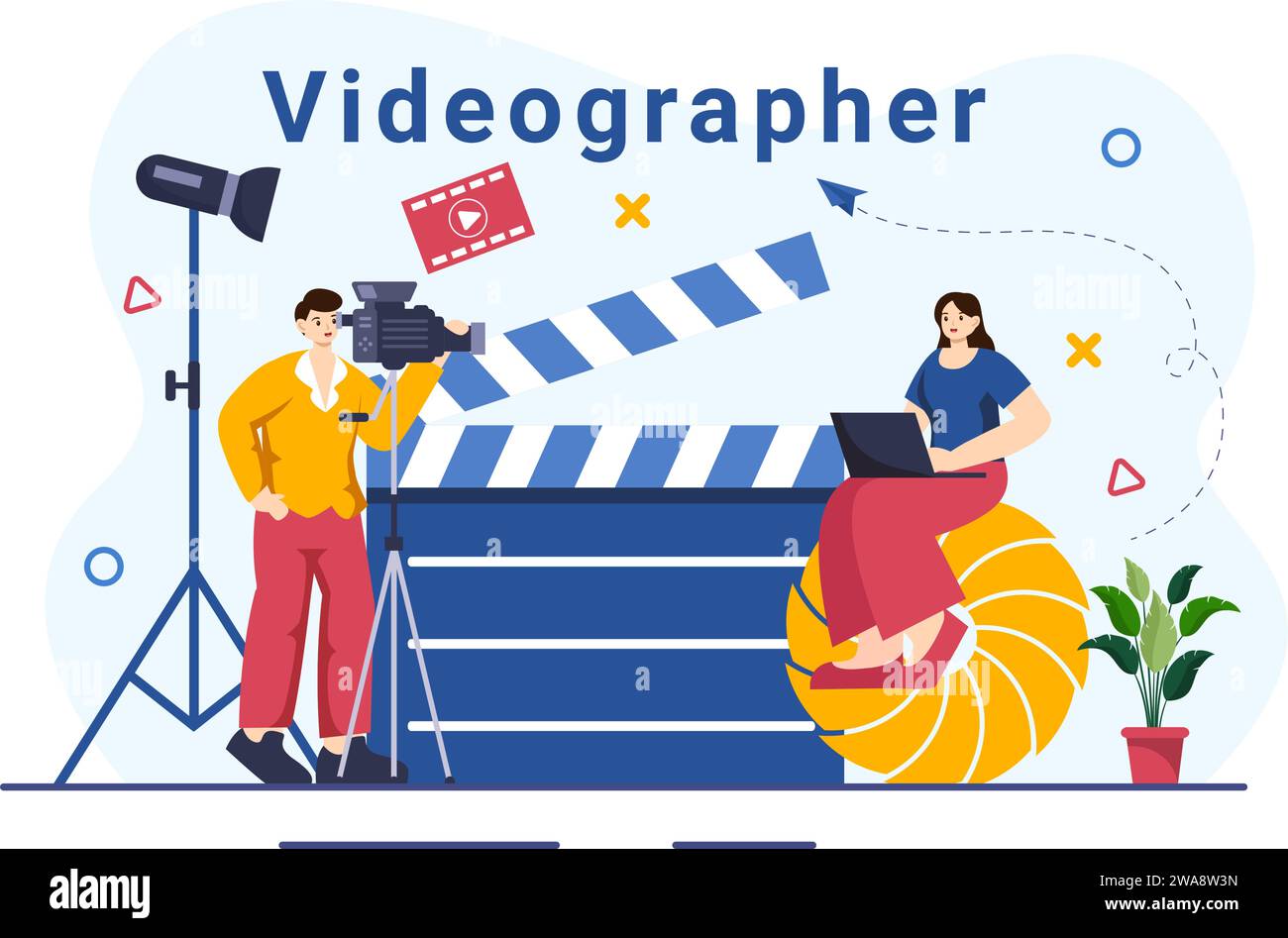 Services de vidéaste Illustration vectorielle avec la production vidéo d'enregistrement, le film, l'équipement et l'industrie du cinéma en fond de dessin animé plat Illustration de Vecteur