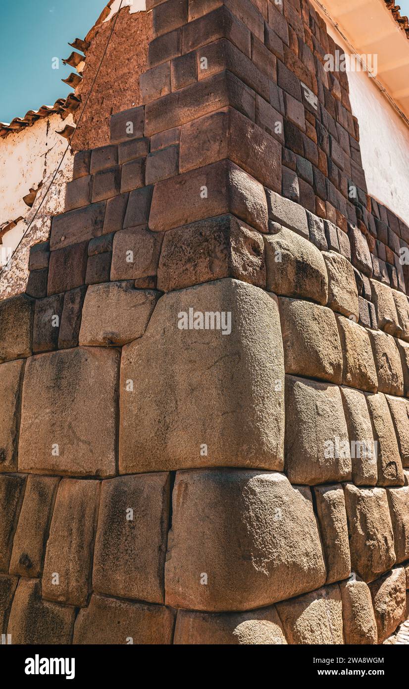 Cusco, Pérou, Centre-ville historique, détails sur les murs de pierre, culture INCA, technique de construction, 2023 Banque D'Images