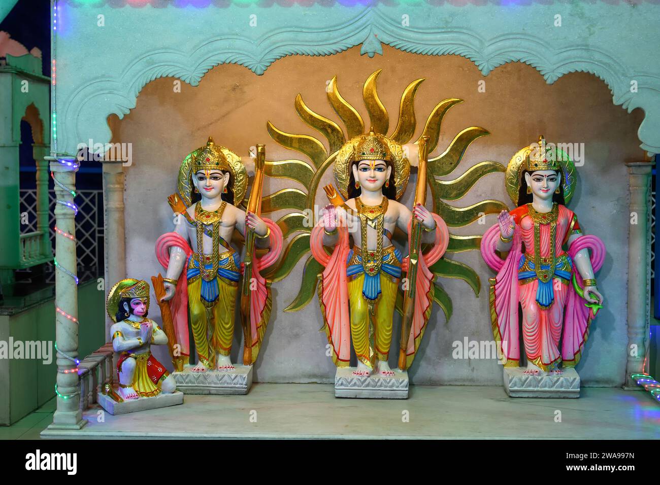 Idole de la Déesse seigneur Rama, Lakshmana, Sita et Hanuman dans un temple à Kolkata, Bengale occidental, Inde. Banque D'Images