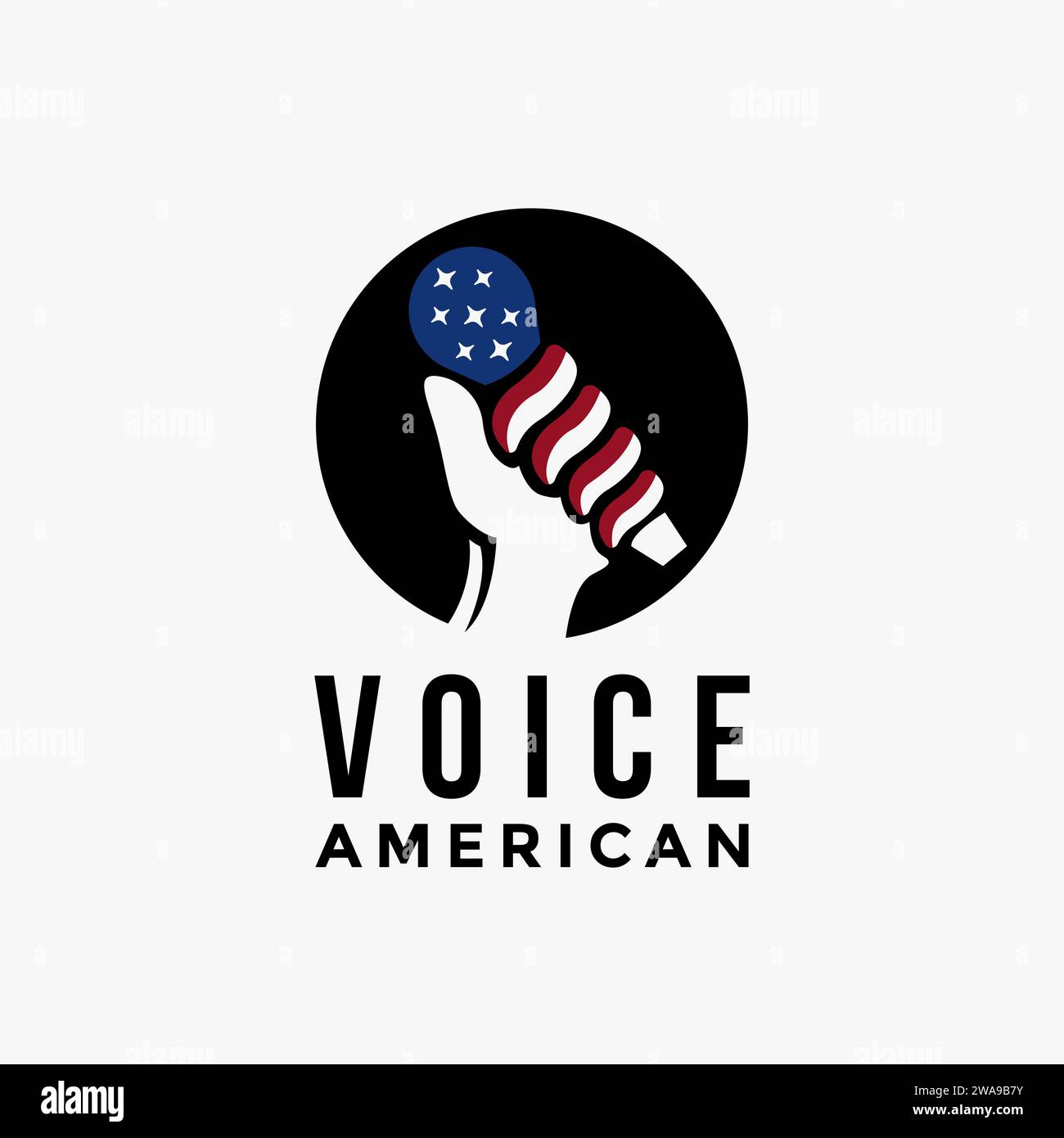 Modèle de vecteur d'icône de logo de microphone vocal américain sur fond blanc, vecteur de logo de drapeau des États-unis d'amérique Illustration de Vecteur