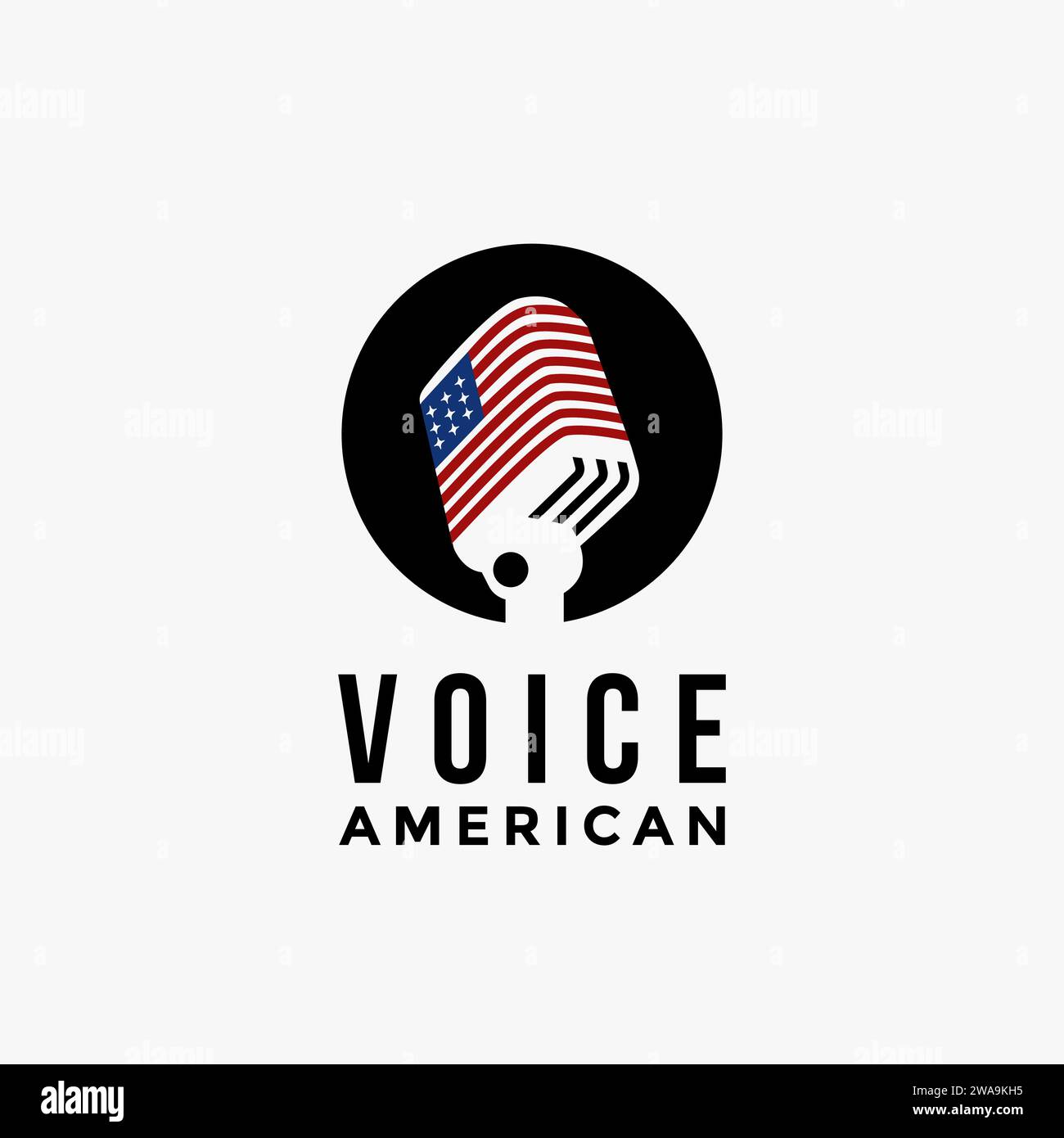 Modèle de vecteur d'icône de logo de microphone vocal américain sur fond blanc, vecteur de logo de drapeau des États-unis d'amérique Illustration de Vecteur