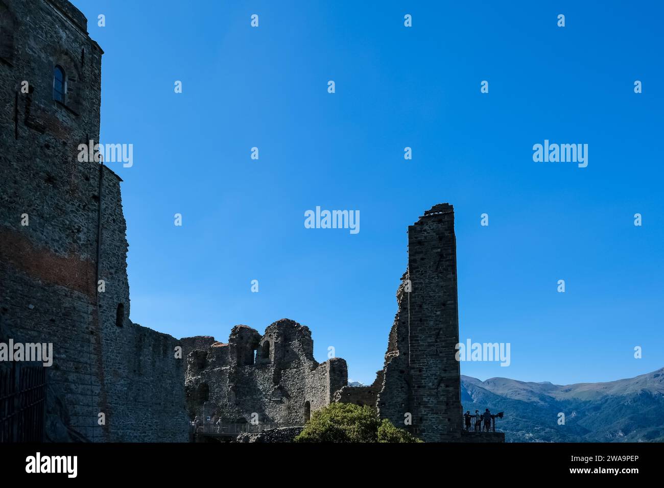 Détail de Sacra di San Michele, un complexe religieux sur le mont Pirchiriano dans le Val di Susa, Sant'Ambrogio di Torino, ville métropolitaine de Turin Banque D'Images