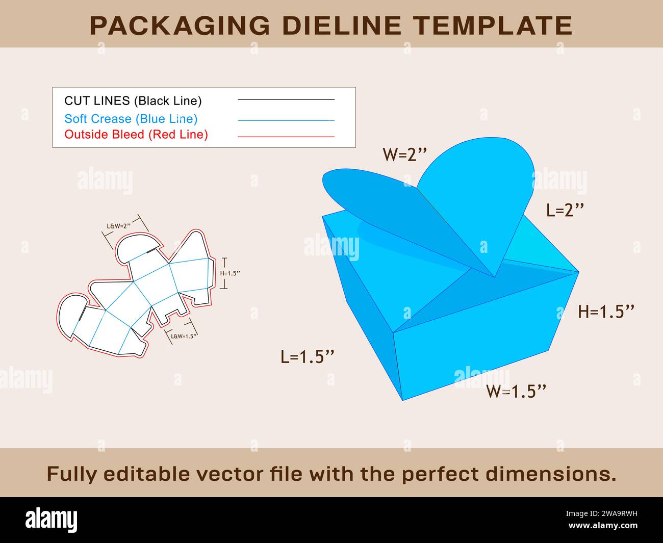 Fête d'anniversaire, modèle de ligne de découpe de boîte de cadeau de mariage et fichier vectoriel modifiable de boîte 3D. Illustration de Vecteur