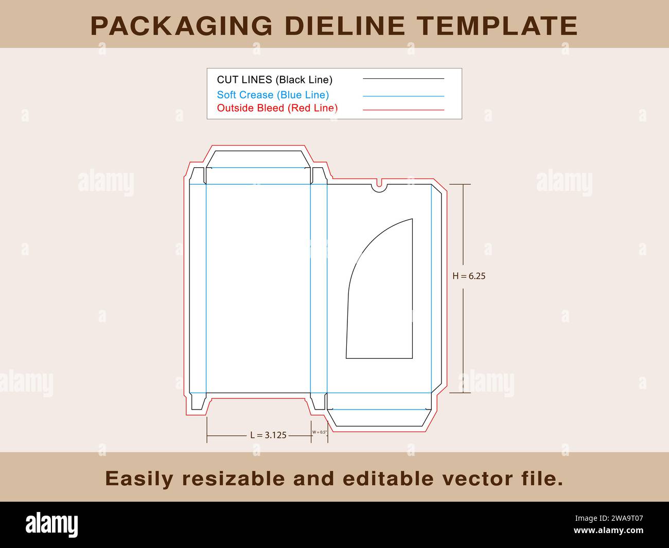 Boîte de chocolat avec fenêtre Dieline Template fichier vectoriel modifiable. Illustration de Vecteur