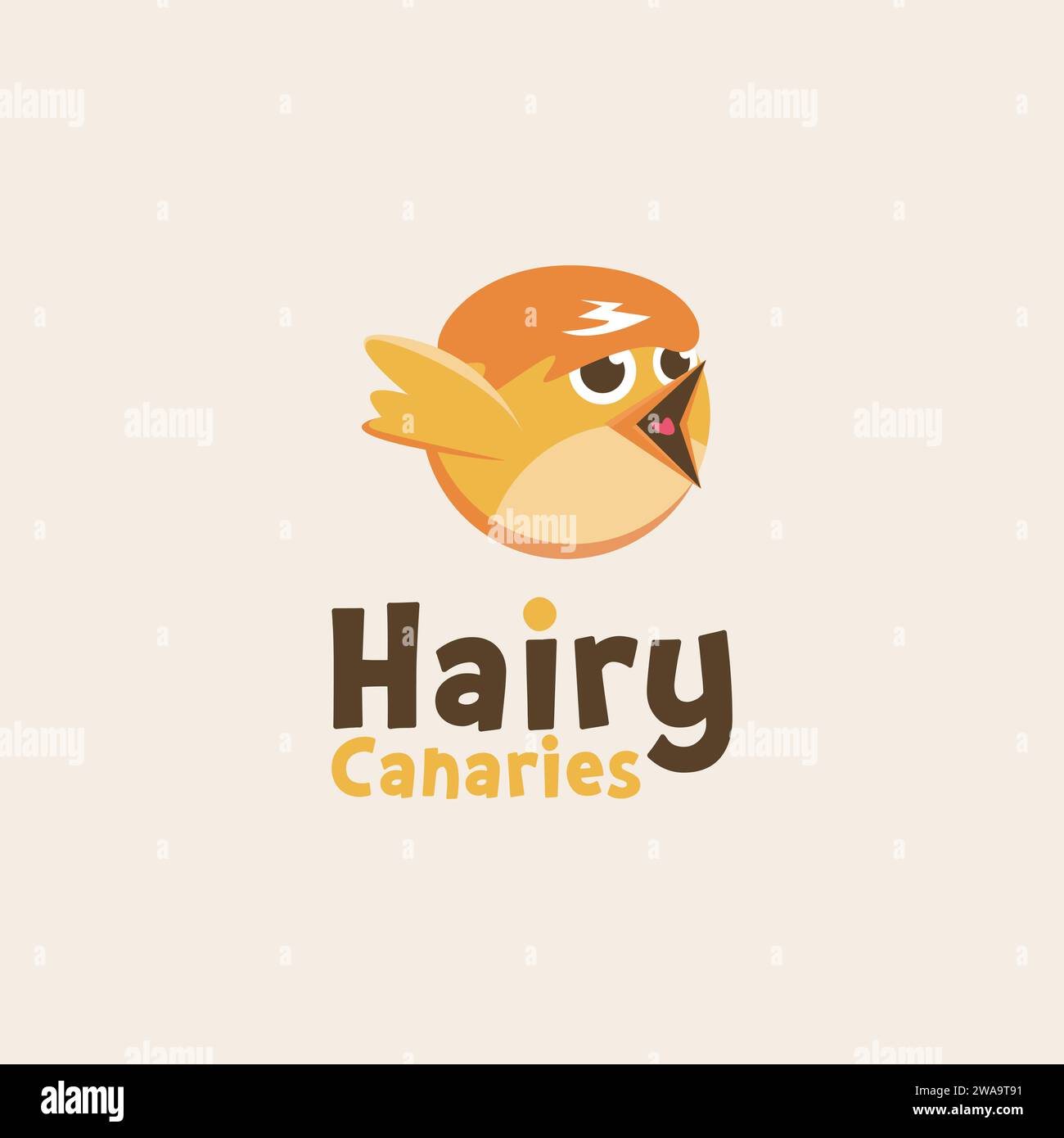 Icône de logo amusant de Hairy canary, logo canari, mascotte canarienne, logo canari de bande dessinée sur fond clair Illustration de Vecteur
