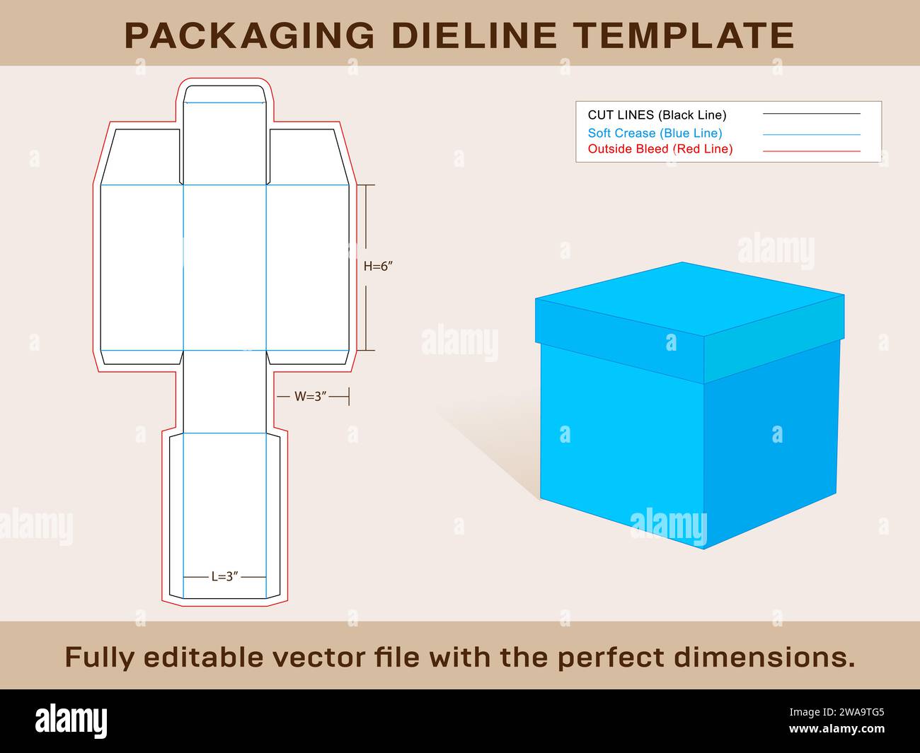 Boîte cadeau, boîte avec couvercle, modèle de ligne de découpe, fichier vectoriel modifiable. Illustration de Vecteur