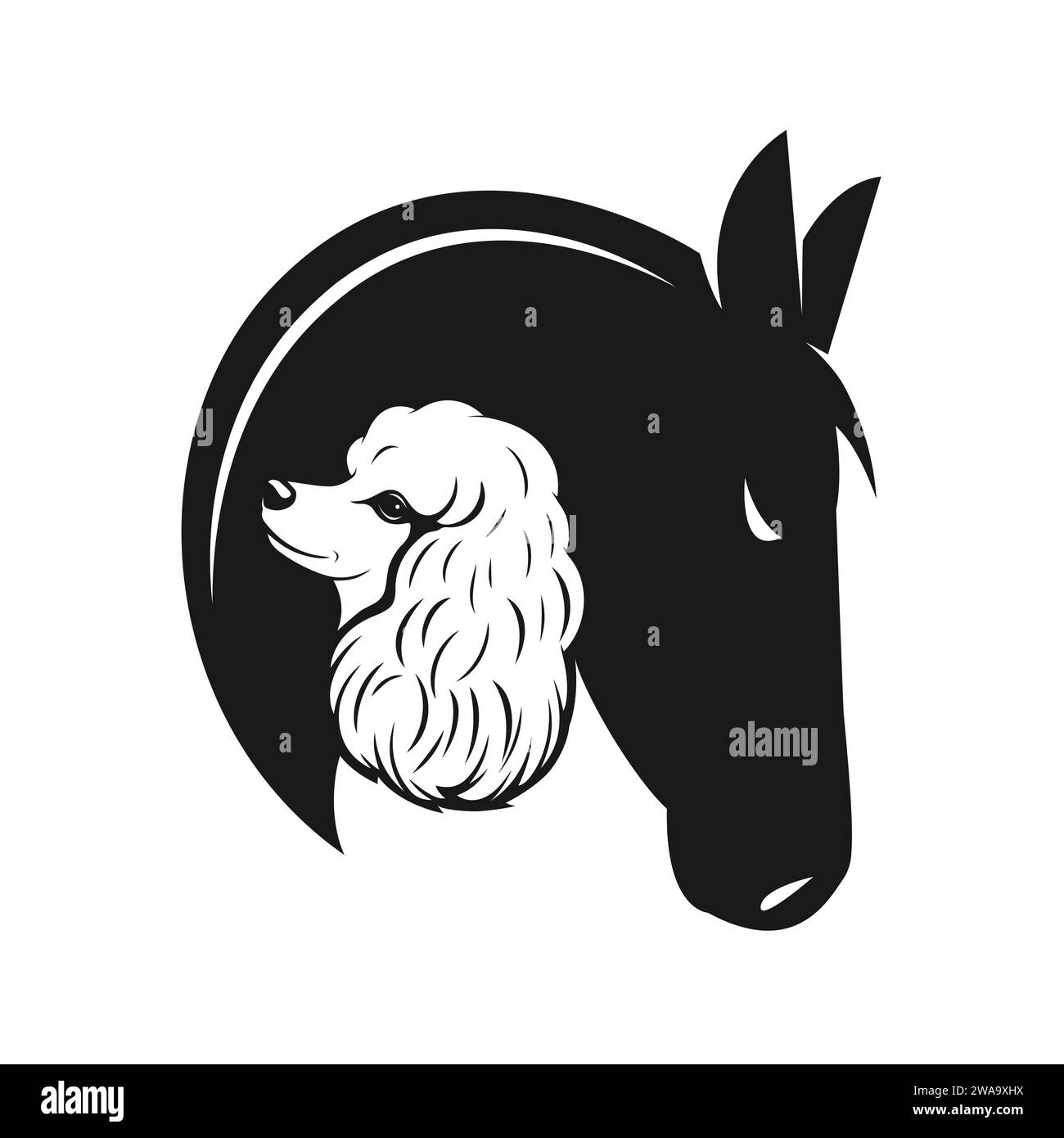 Tête de cheval et caniche design de chien sur fond blanc. Animaux. PET. Illustration vectorielle en couches facile à modifier. Illustration de Vecteur