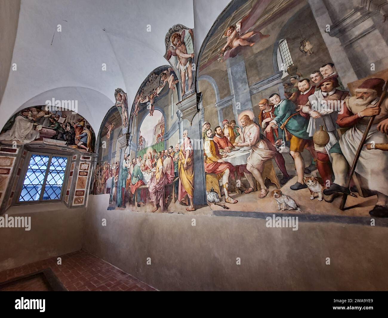 Florence, Italie. 25 décembre 2023. Les fresques représentant les trois dernières Cène créées par Bernardino Poccetti dans la basilique Santo Spirito à Florence, Italie, le 25 décembre 2023. Photo de Laurent coust/ABACAPRESS.COM crédit : Abaca Press/Alamy Live News Banque D'Images