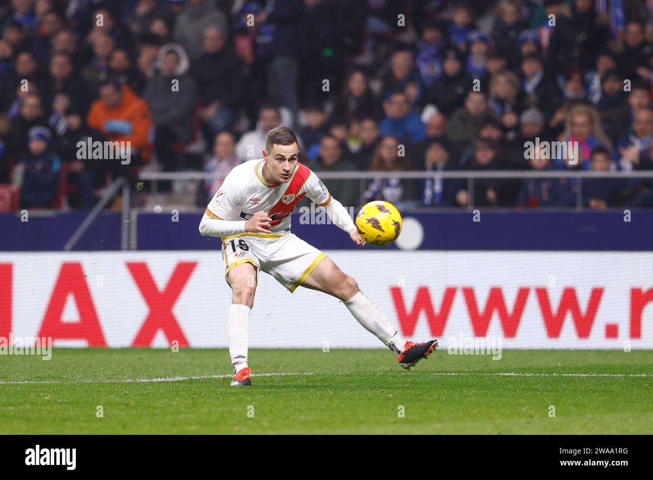 Jorge de Frutos du Rayo Vallecano lors du match de football de championnat d'Espagne de la Liga entre Getafe CF et Rayo Vallecano le 2 janvier 2024 au stade Civitas Metropolitano de Madrid, Espagne Banque D'Images