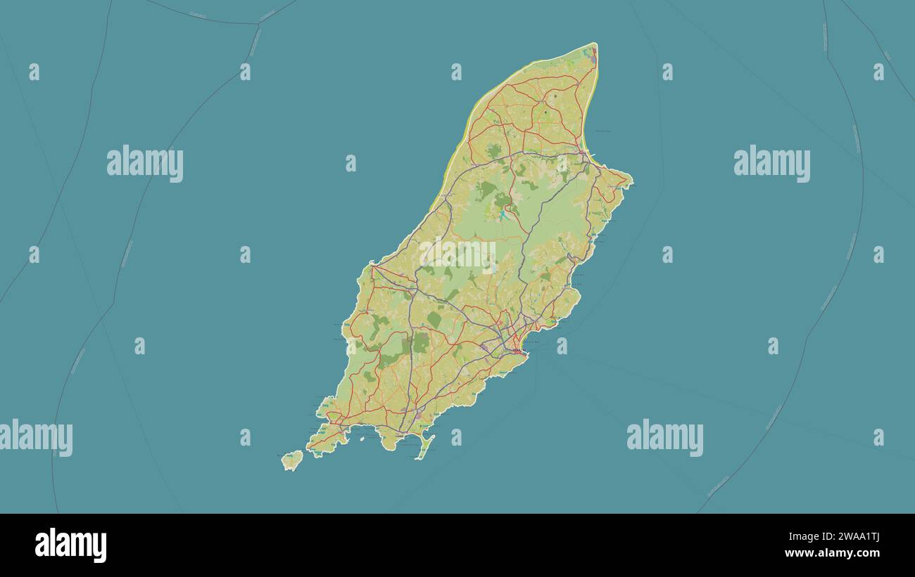 Île de Man esquissée sur une carte topographique de style OSM Humanitarian Banque D'Images