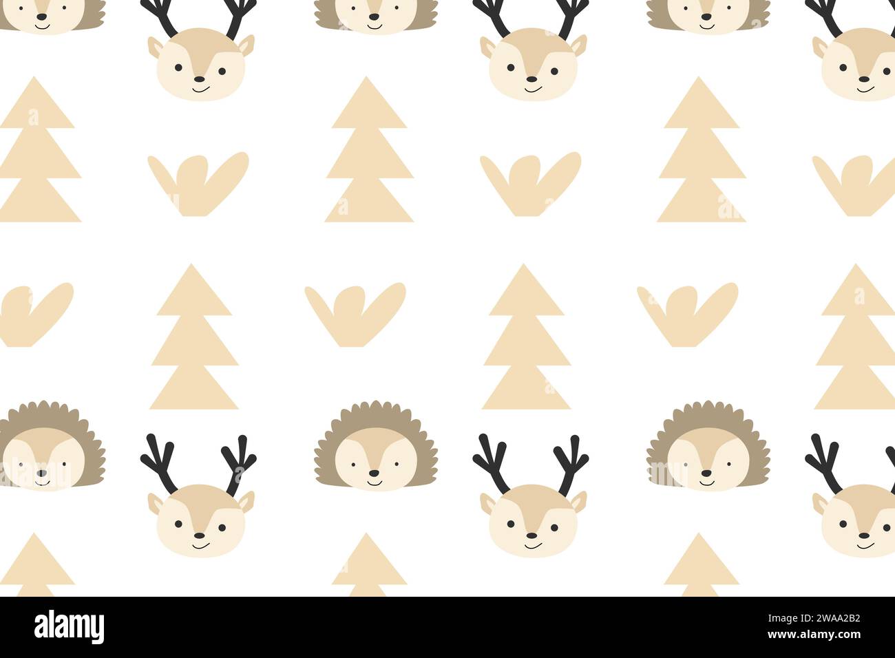 motif hivernal mignon hérisson et cerf. Illustration vectorielle dans le style de pépinière Boho. Illustration de Vecteur