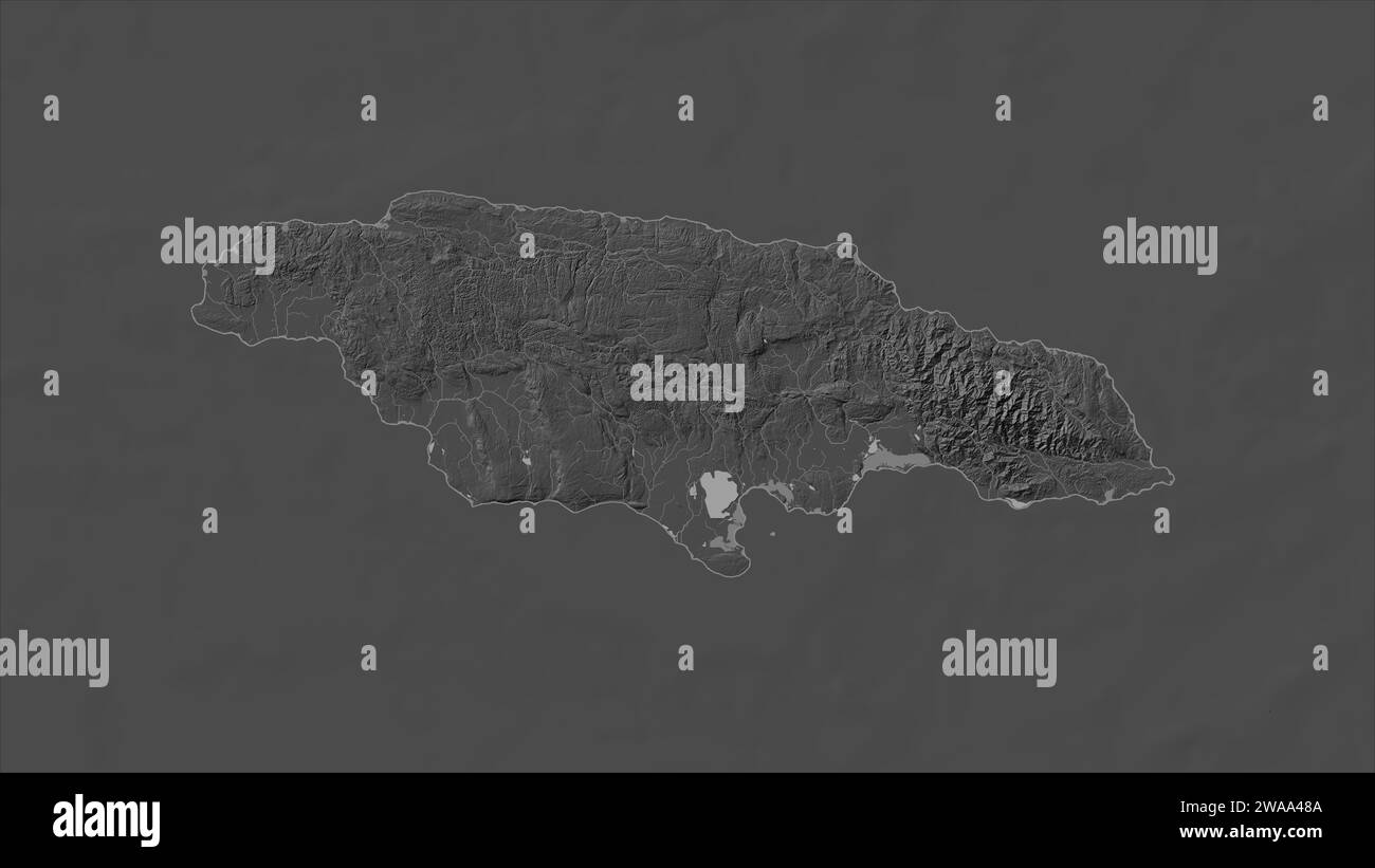 Jamaïque mis en évidence sur une carte d'altitude à deux niveaux avec des lacs et des rivières Banque D'Images