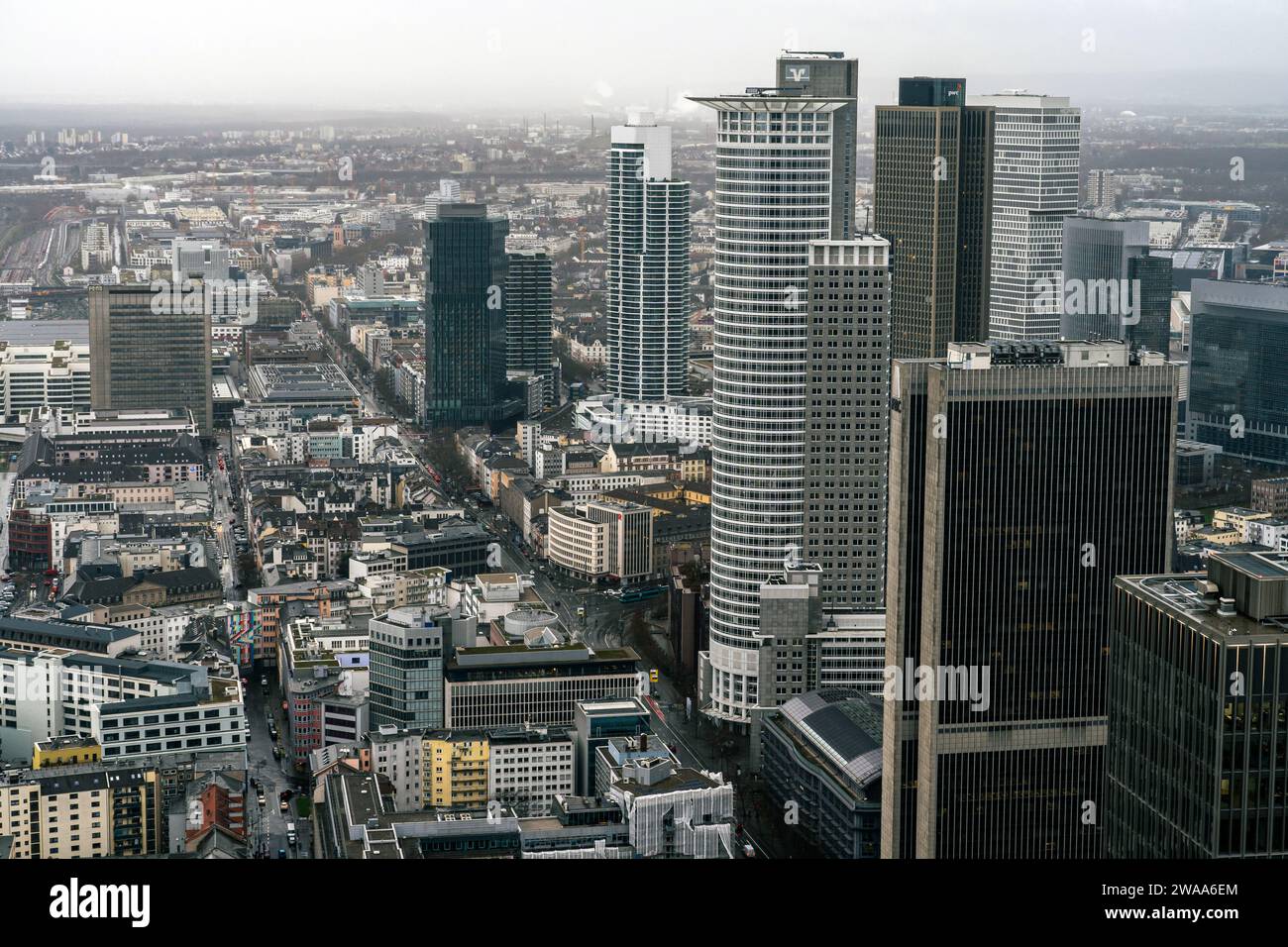 Paysage urbain de Francfort vu d'en haut, quartier financier, Union européenne Banque D'Images