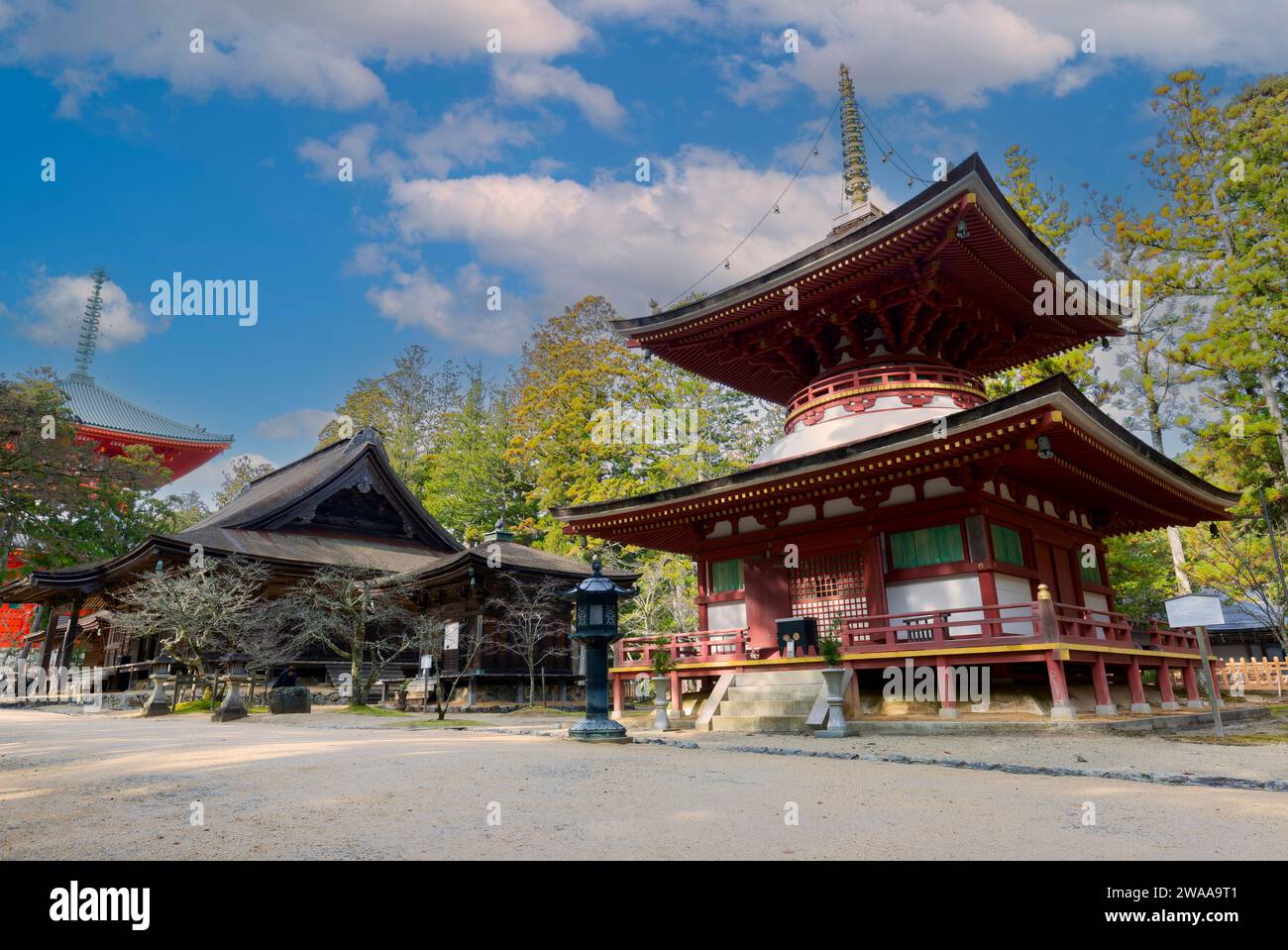 Temple Pagoda sur la montagne sacrée de Koyasan, Japon Temple bouddhiste Dai Garan à Koyasan, Japon Banque D'Images