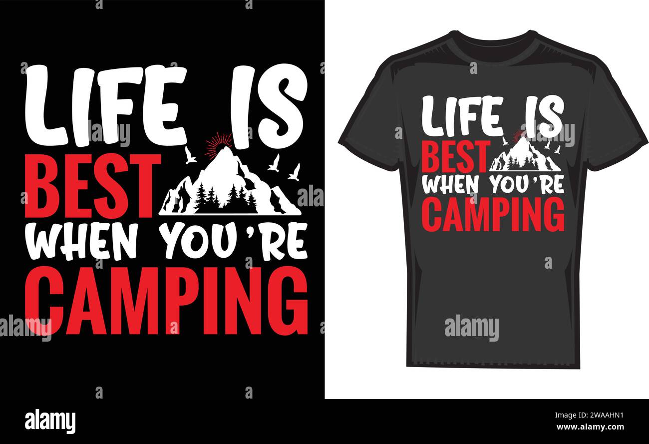 La vie est meilleure quand vous êtes Camping, unique T-Shirts Designs Illustration de Vecteur