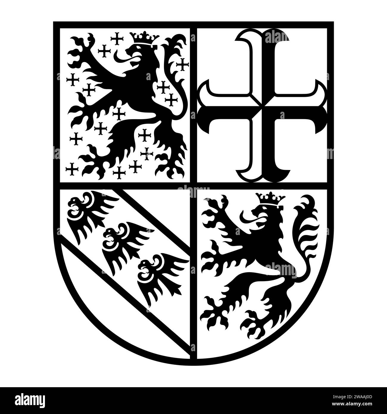 Design de style médiéval. Bouclier héraldique avec lions, aigles et croix Illustration de Vecteur