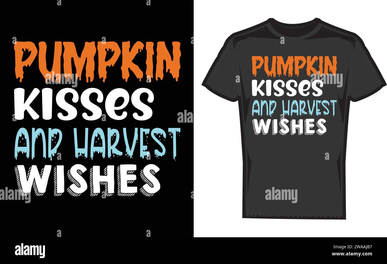 Pumpkin Kisses et Harvest Wishes, motifs uniques de T-shirt Illustration de Vecteur