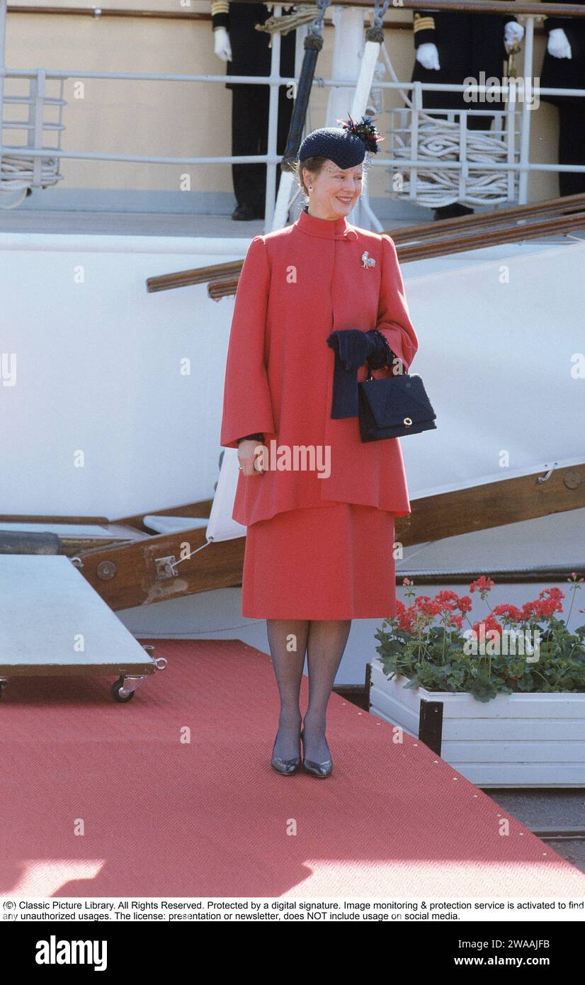 La reine Margrethe II de Danemark. Photographié lors d'une visite d'État en Suède 1985. Banque D'Images