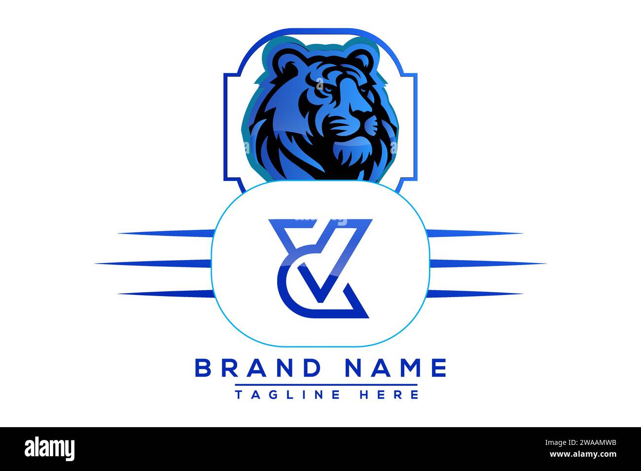 Logo bleu Tiger CV. Conception de logo de vecteur pour les entreprises. Illustration de Vecteur