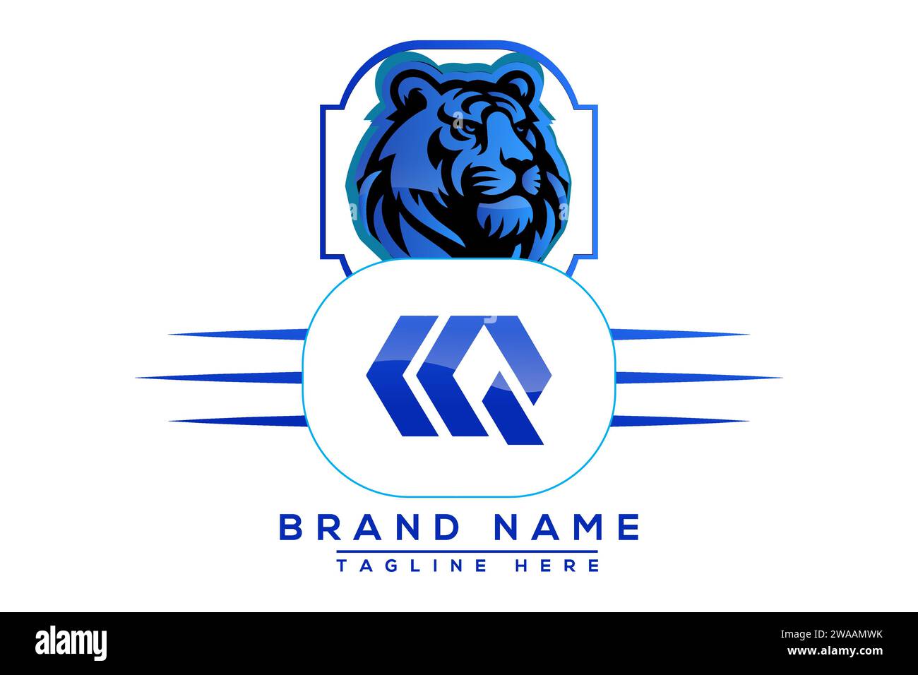 Logo Tiger CQ Blue Design. Conception de logo de vecteur pour les entreprises. Illustration de Vecteur