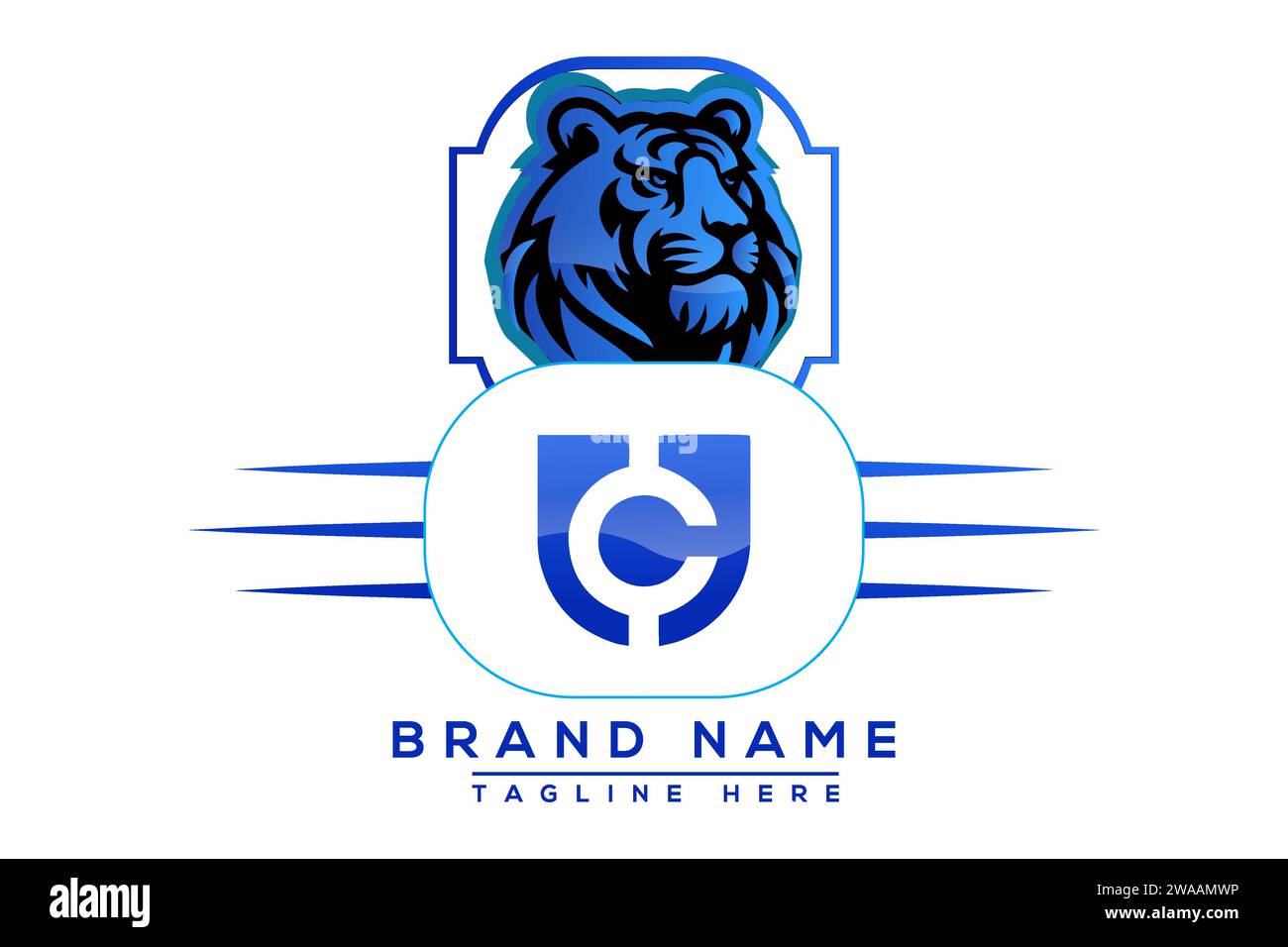 Logo bleu Tiger CU. Conception de logo de vecteur pour les entreprises. Illustration de Vecteur